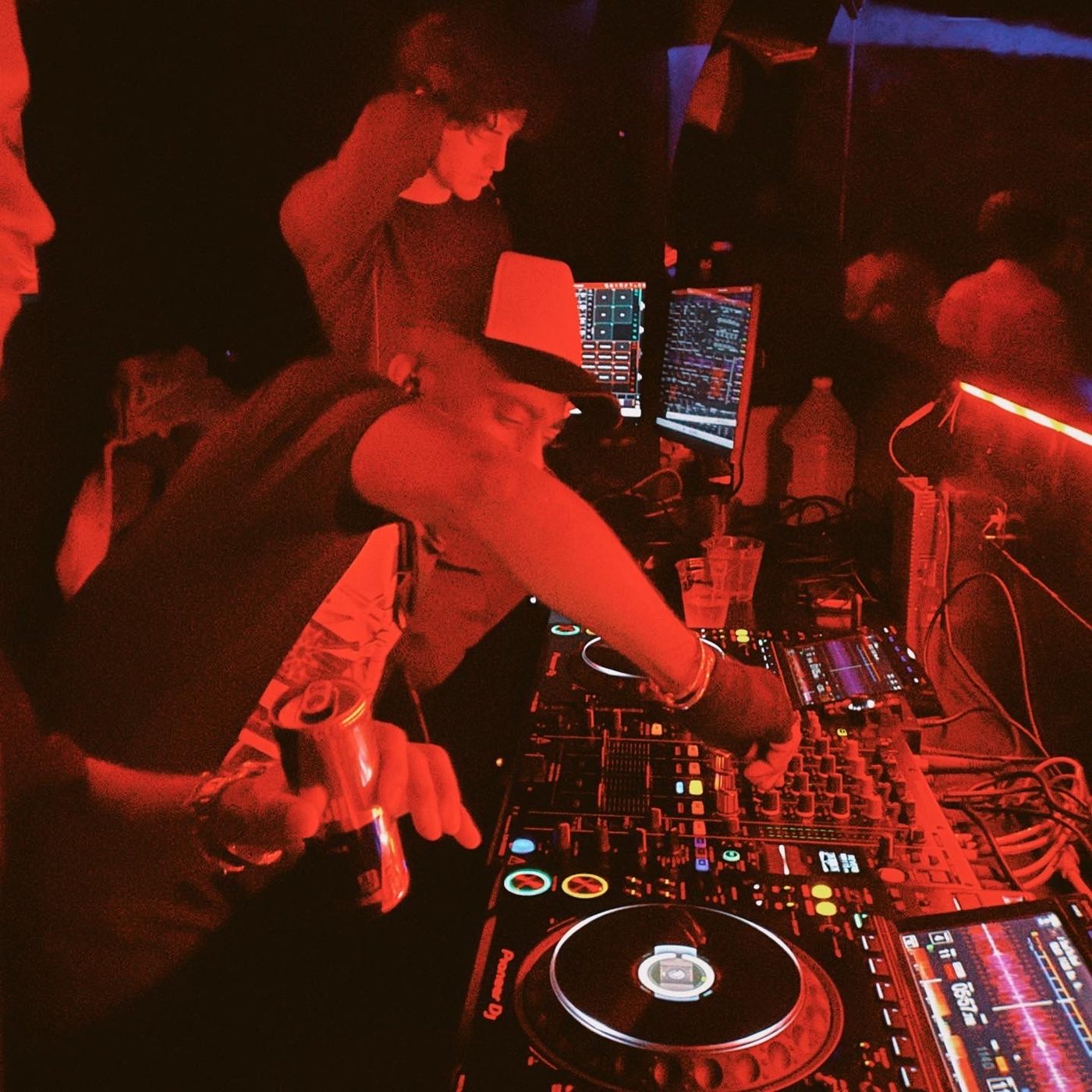 At the decks in red light